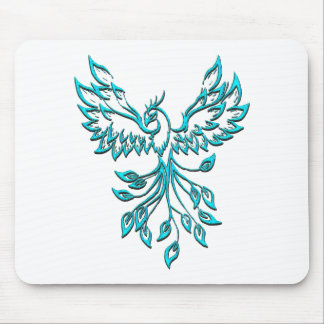 Blue Phoenix Rises on White Mouse Pad