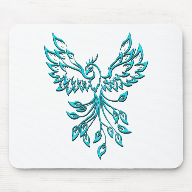 Blue Phoenix Rises on White Mouse Pad (Front)