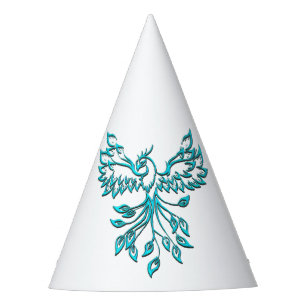 Blue Phoenix Rises on White Party Hat