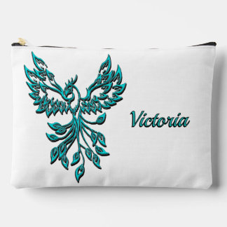 Blue Phoenix Rises on White Personal Accessory Pouch