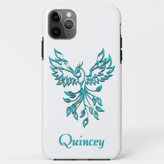 Blue Phoenix Rises on White Personal iPhone 11 Pro Max Case