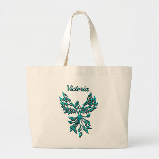 Blue Phoenix Rises on White Personal Large Tote Bag