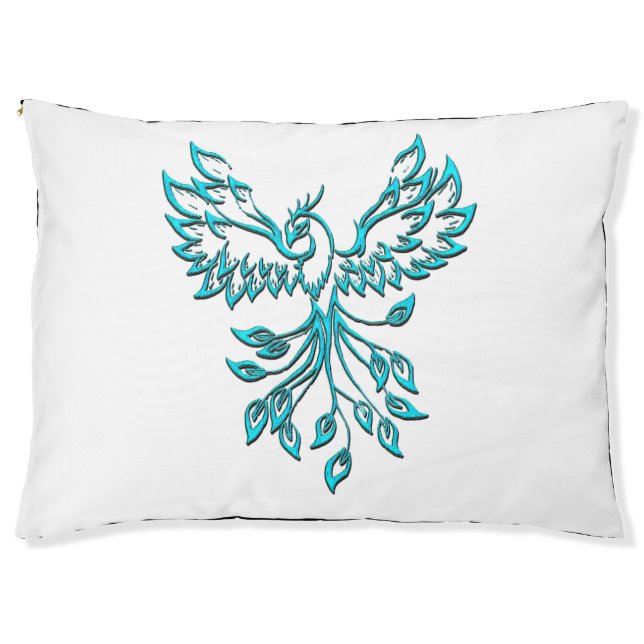 Blue Phoenix Rises on White Pet Bed (Front)