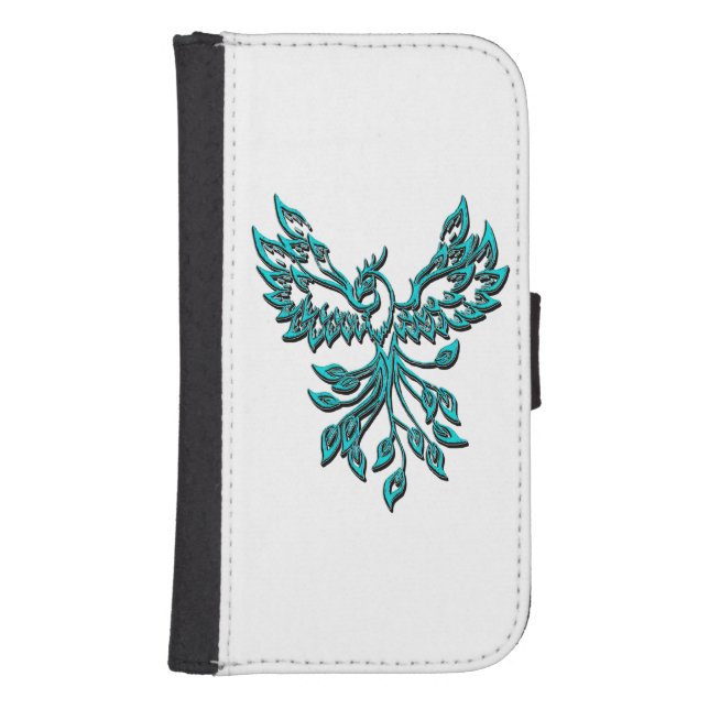 Blue Phoenix Rises on White Samsung Galaxy Wallet Case (Front)