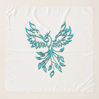 Blue Phoenix Rises on White Scarf