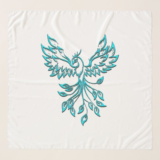 Blue Phoenix Rises on White Scarf (Front)