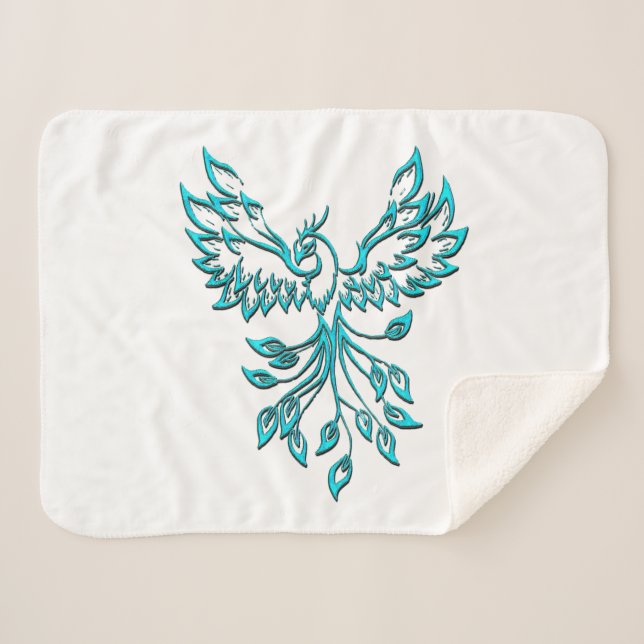 Blue Phoenix Rises on White Sherpa Blanket (Front (Horizontal))