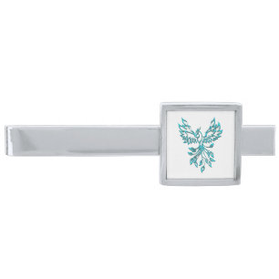 Blue Phoenix Rises on White Silver Finish Tie Bar