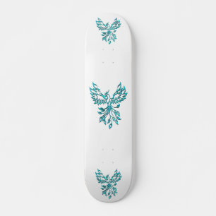 Blue Phoenix Rises on White Skateboard