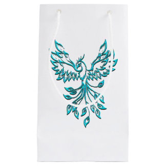Blue Phoenix Rises on White Small Gift Bag