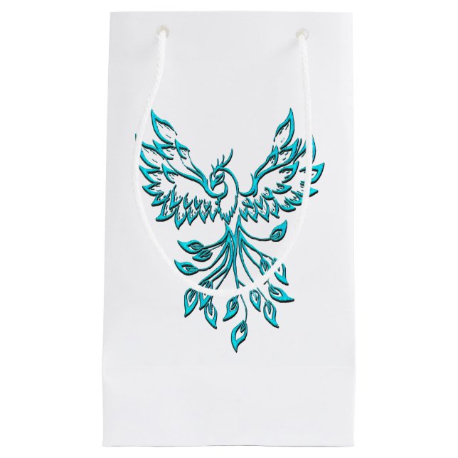 Blue Phoenix Rises on White Small Gift Bag (Front)