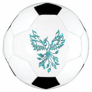 Blue Phoenix Rises on White Soccer Ball