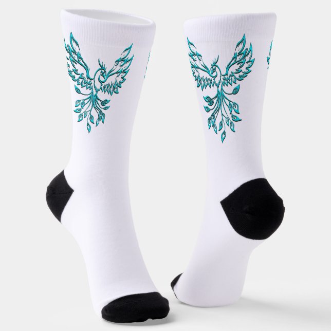 Blue Phoenix Rises on White Socks (Angled)