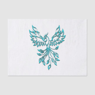 Blue Phoenix Rises on White Tissue Paper