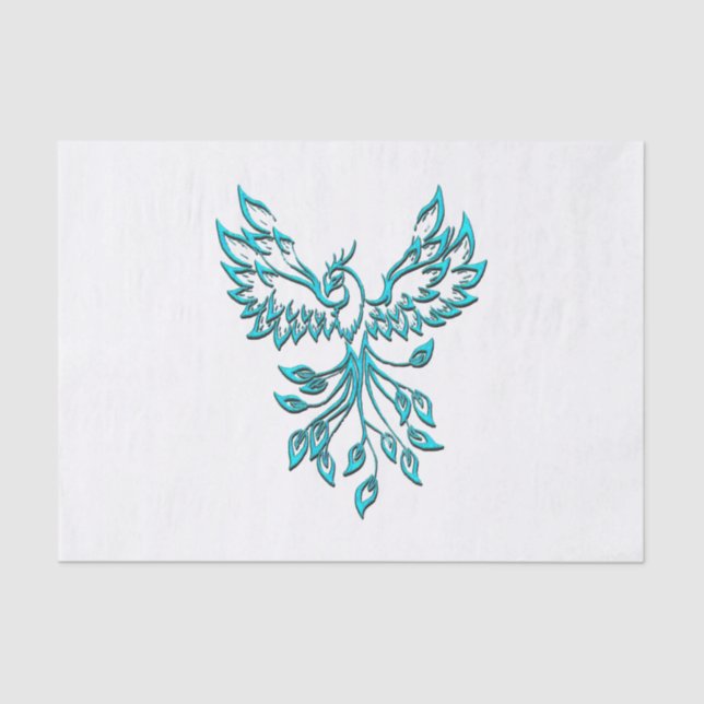 Blue Phoenix Rises on White Tissue Paper (Front)