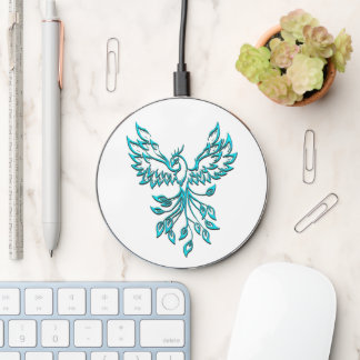 Blue Phoenix Rises on White Wireless Charger