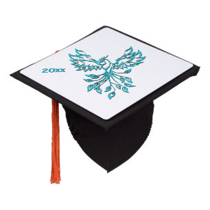 Blue Phoenix Rises on White Year Graduation Cap Topper