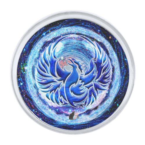 Blue Phoenix Silver Finish Lapel Pin