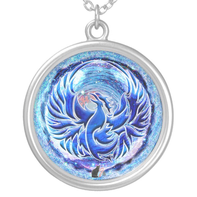 Blue Phoenix  Silver Plated Necklace (Front)