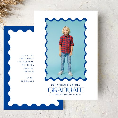 Blue Photo 2024 Elementary Graduate Wavy Frame Announcement