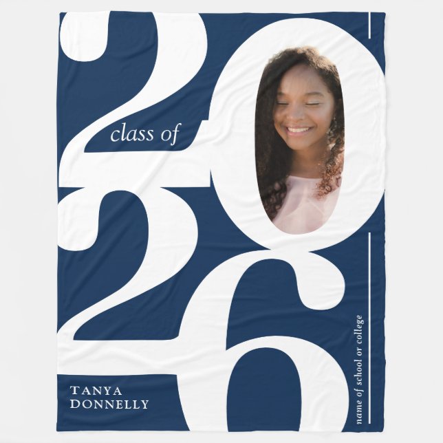 Blue Photo 2026 Graduation Fleece Blanket (Front)