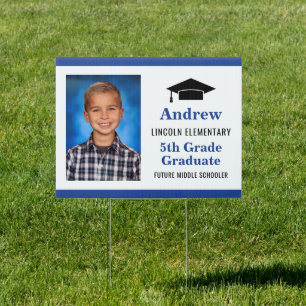 Blue Photo 5th Grade Graduate Future Middle Sign