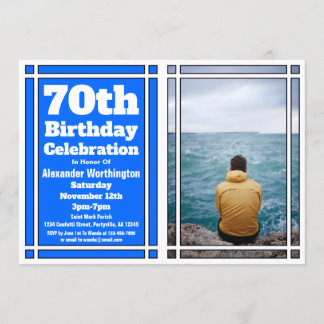 Blue Photo 70th Birthday Party Invitation