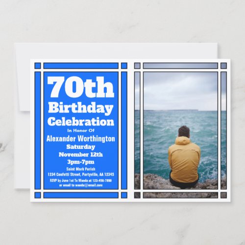 Blue Photo 70th Birthday Party Invitation