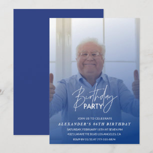 Blue Photo 86th birthday party invitation