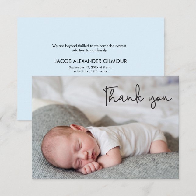 Blue Photo Baby Boy Shower Stylish Thank you (Front/Back)
