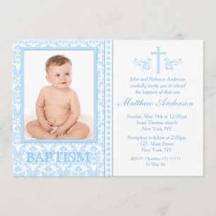 Blue Photo Baptism Invitations