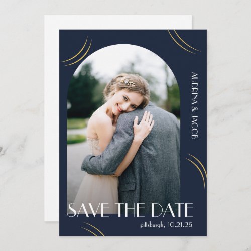 Blue Photo Big Typography Wedding Save The Date