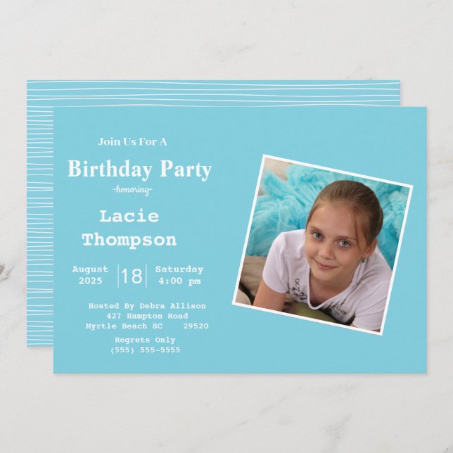 Blue Photo Birthday  Invitation (Front/Back)