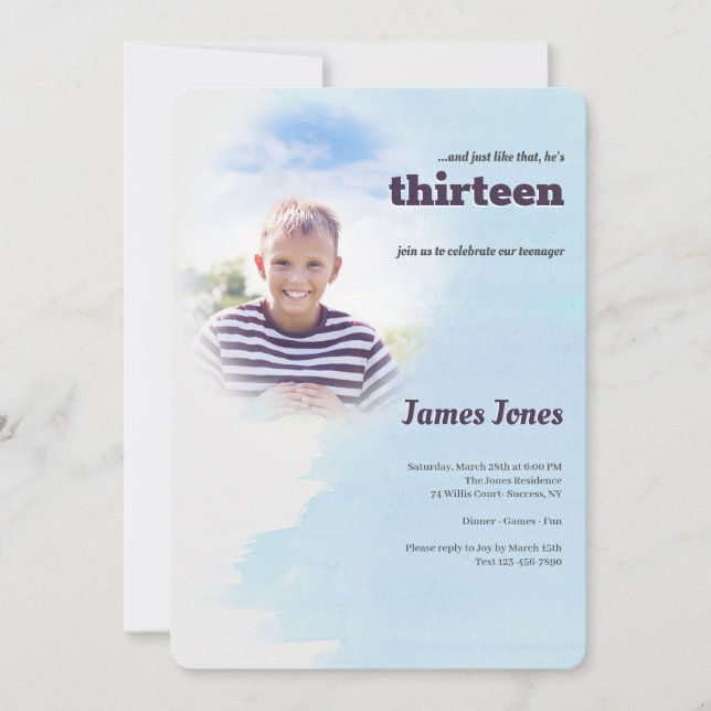 Blue Photo Birthday Party Invitations (Front)