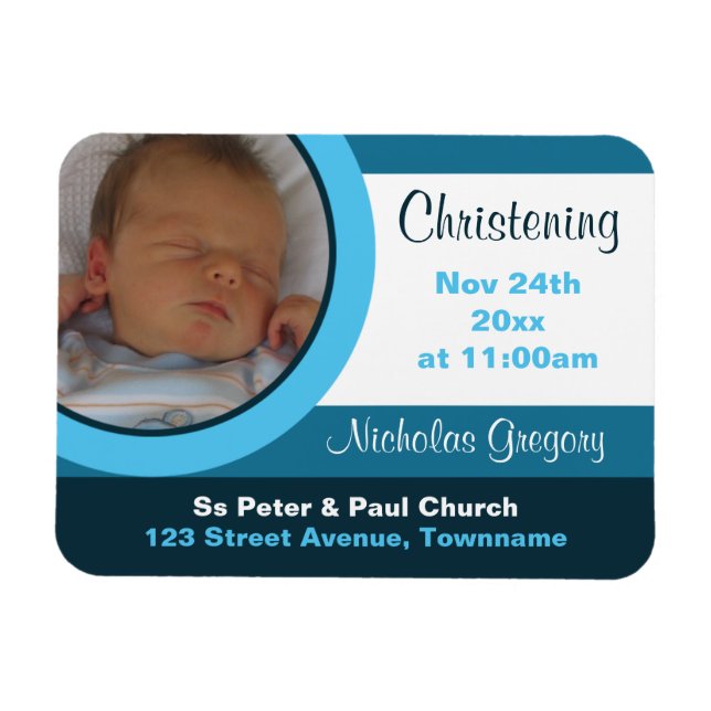 Blue Photo Christening/Baptism Magnet Invitations (Horizontal)