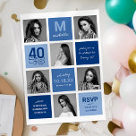 Blue Photo Collage 40th Birthday Invitation<br><div class="desc">Contemporary 40th birthday party invitations featuring a modern photo collage,  trendy blue squares,  and a stylish text template for you to personalize with your own celebration information.</div>