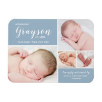 Blue Photo Collage Baby Boy Birth Announcement Magnet