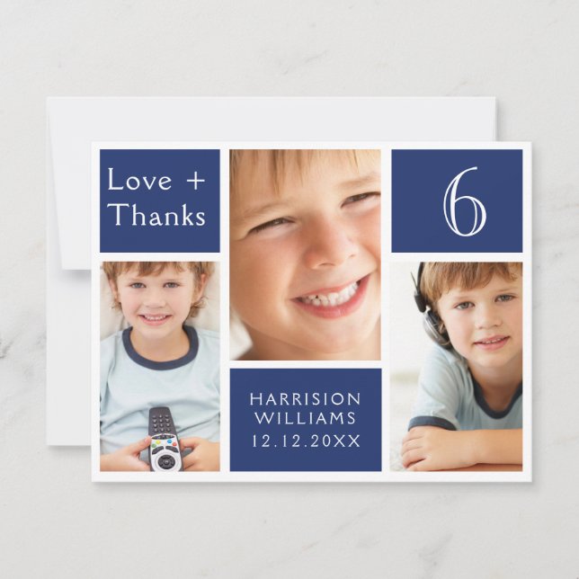 Blue Photo Collage Birthday Any Age Love Thanks Thank You Card (Front)