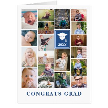 Blue Photo Collage Congrats Grad Big Card by Paperpaperpaper at Zazzle