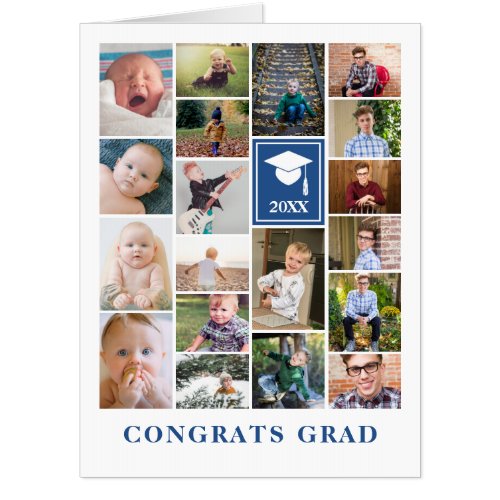 Blue Photo Collage Congrats Grad Big Card
