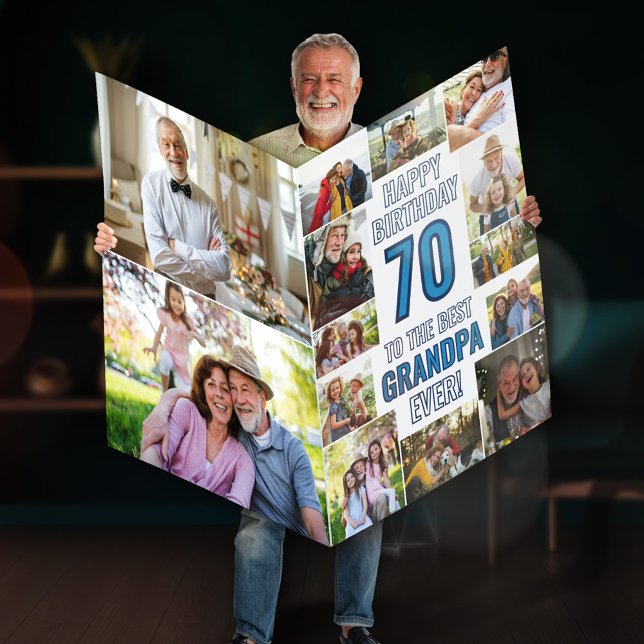 Blue Photo Collage Happy Birthday Grandpa Jumbo Card (Creator Uploaded)