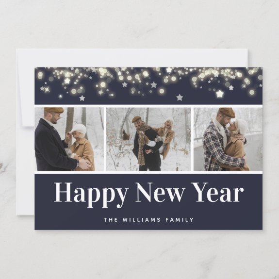 Blue Photo Collage Happy New Year Card