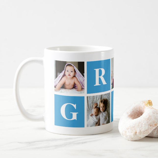 Blue Photo Collage Personalized Gramp Mug (With Donut)