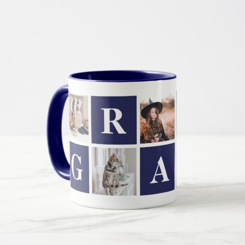 Blue Photo Collage Personalized Mugs for Grandpa