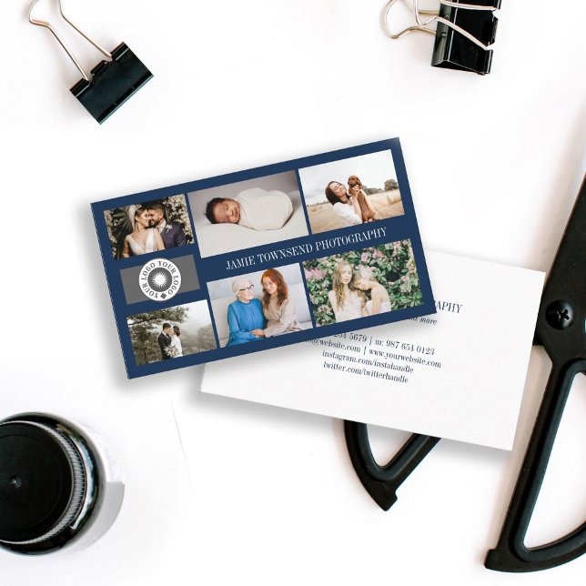 Blue Photo Collage Professional Photographer Logo Business Card (Creator Uploaded)