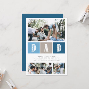 Blue Photo Collage Rustic Typography Father's Day Card