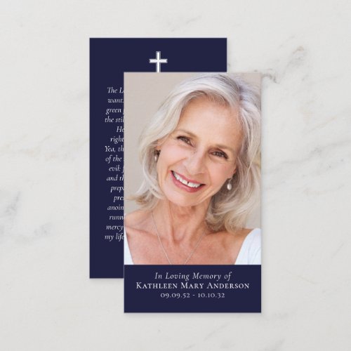 Blue Photo Cross Memorial Prayer Card