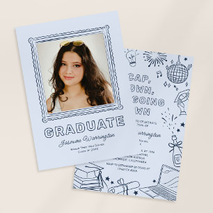 Blue Photo Doodle Graduation Invite Announcement