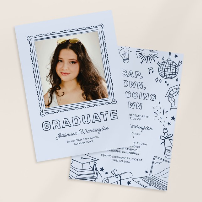Blue Photo Doodle Graduation Invite Announcement (Creator Uploaded)