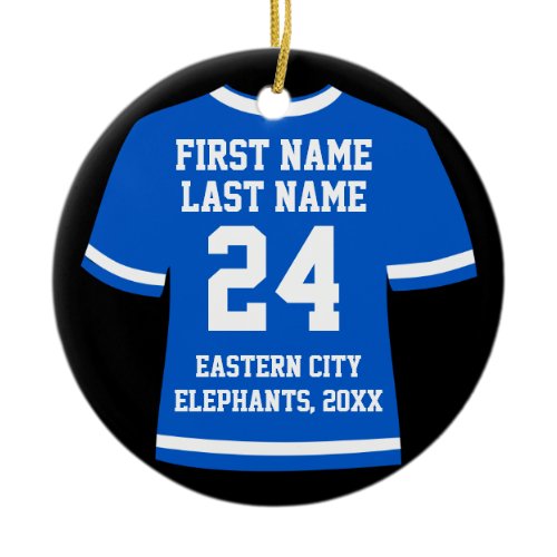 Blue Photo Football Soccer Hockey Sports Jersey Ceramic Ornament